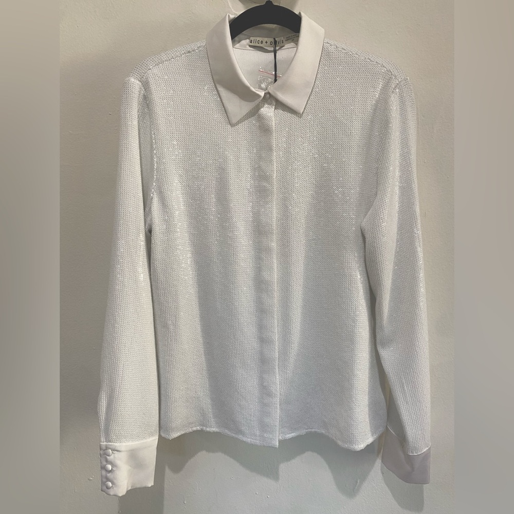 Alice and Olivia off white sequin blouse size small